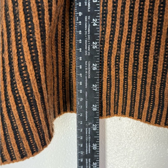 Zara chunky cropped oversized Cozy Brown Black Striped Turtleneck Sweater Size M - Picture 6 of 13